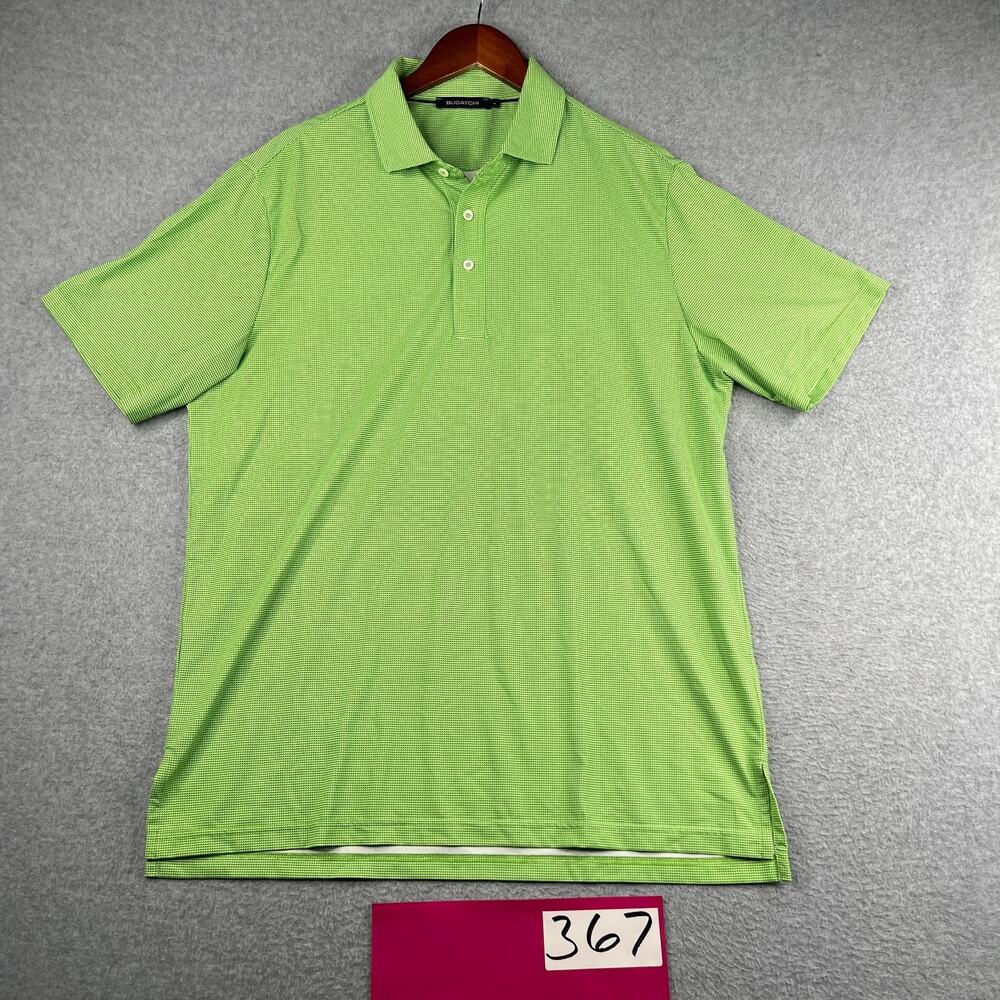 Bugatchi Performance Polo Shirt Mens Large Green Geometric Stretch Golf